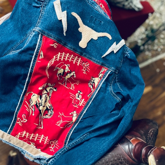 Women's Denim Jacket with Red Rodeo Accents - Picture 2 of 9